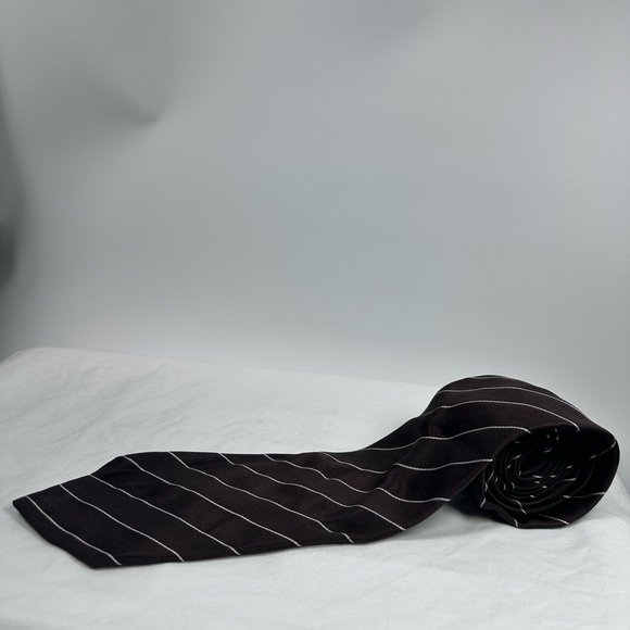 Villa Ponti Designer 100% Seta Silk Brown/White Striped Tie Made in Italy - Picture 2 of 9